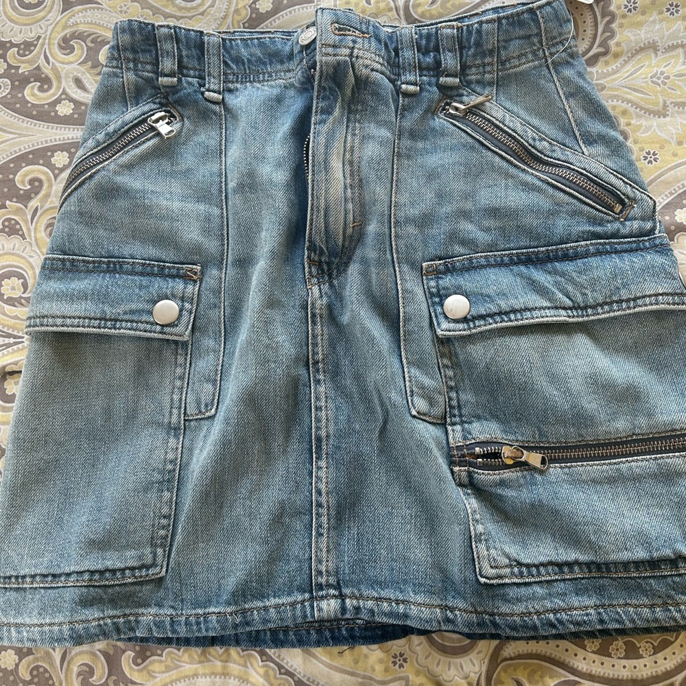 free people denim cargo skirt